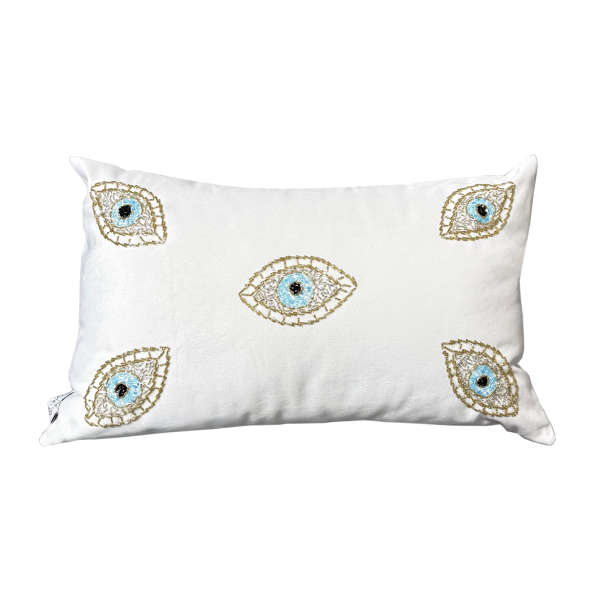 کوسن مستطیل چشم 5تایی کشیده کرم